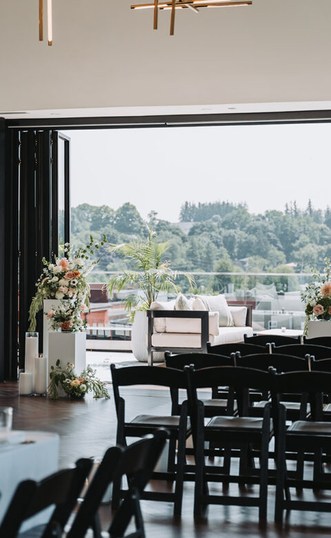 Event hall with table and chairs